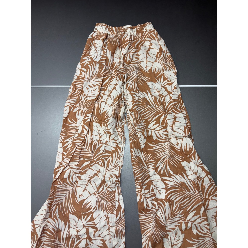 Forever 21 Brown White Tropical Palm Leaf Wide Leg Pants Small
